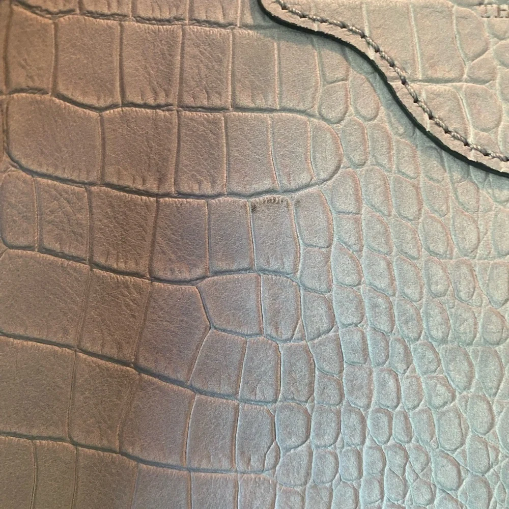 Frye Bianca Crocodile Embossed Grey Suede Large Tote Bag